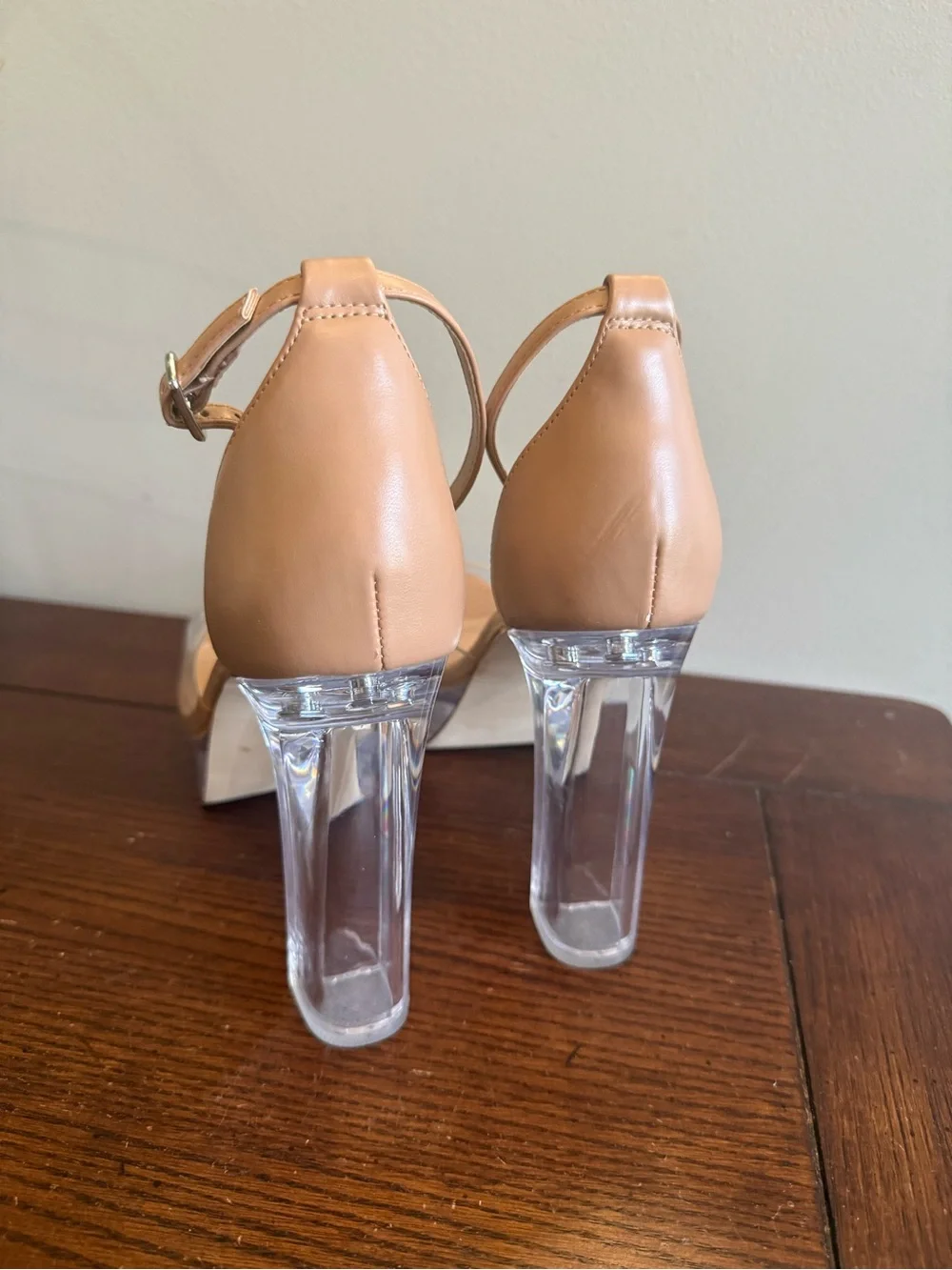 Steve Madden Anna C Nude Clear Strap Platform Heels  ankle strap